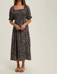 Wishlist - Floral Smocked Puff Sleeve Midi Dress