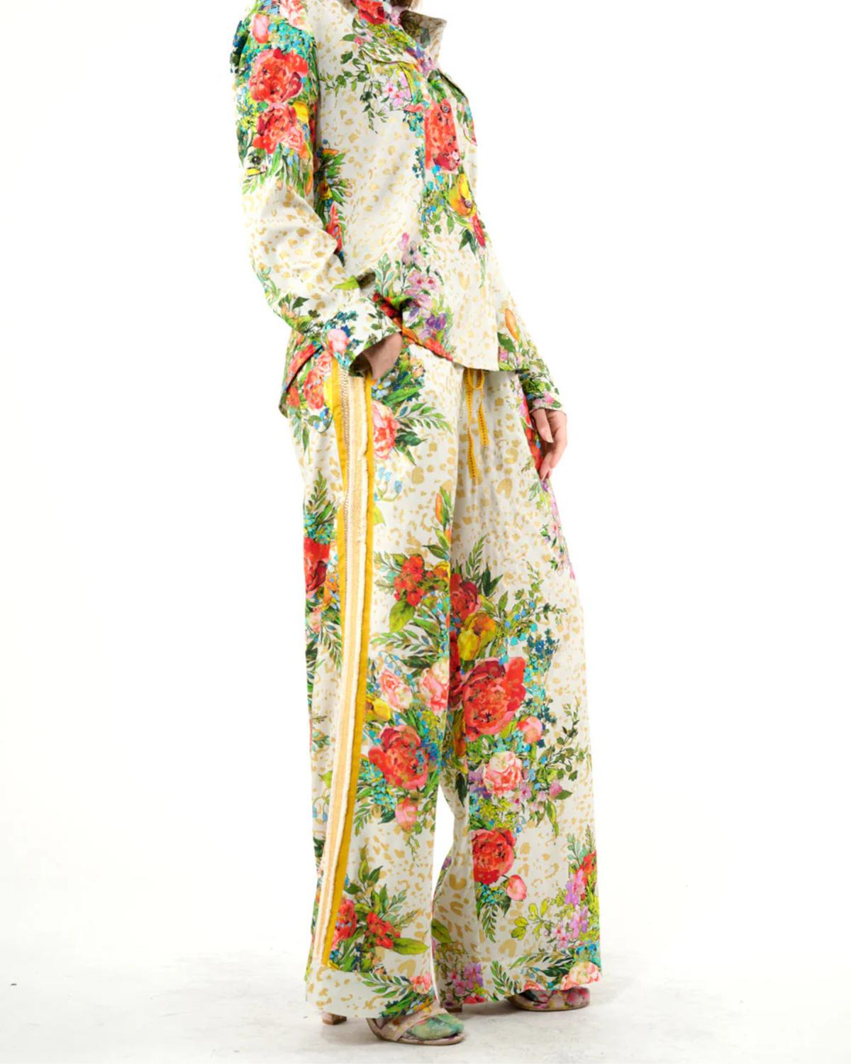 Aratta Harriet Elastic Waist Pants in cream floral combo - women's pants - alternate view