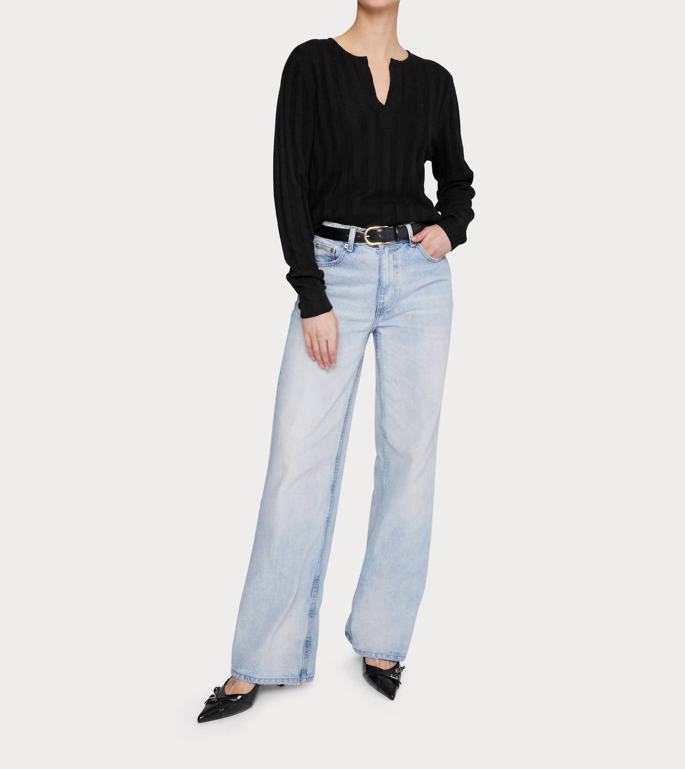 Amanda Maria - Cashmere Blend Ribbed V Sweater