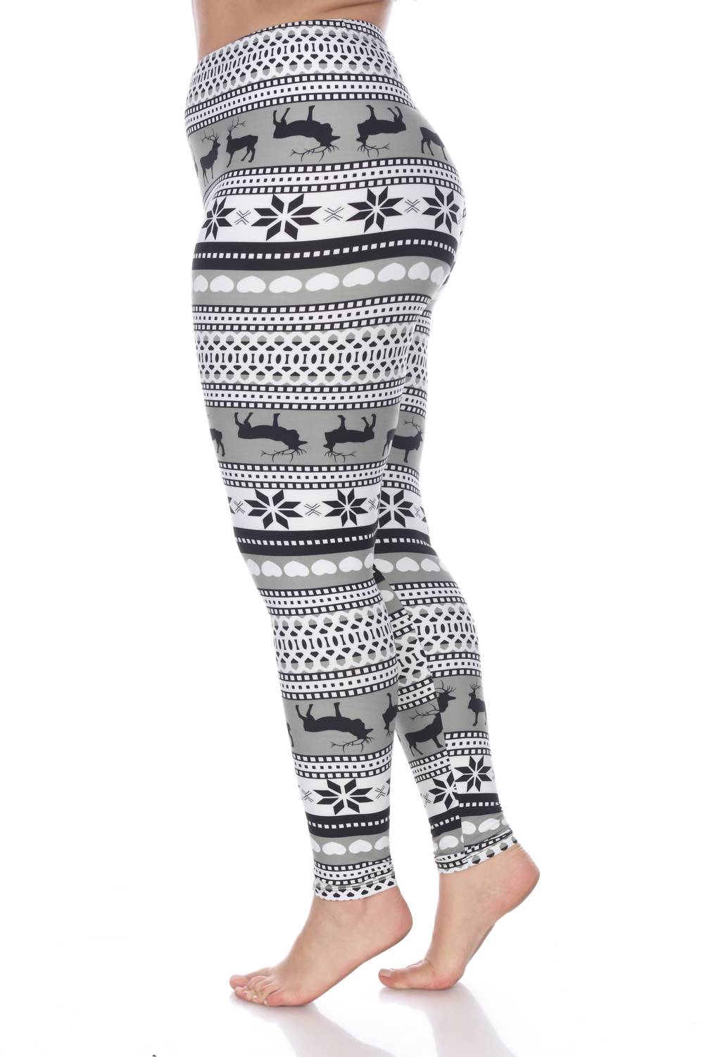 White Mark - Reindeers Printed Leggings - Plus