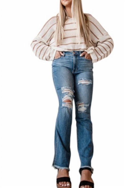 Judy Blue - High Waist Distressed Fray Hem Bootcut Jeans