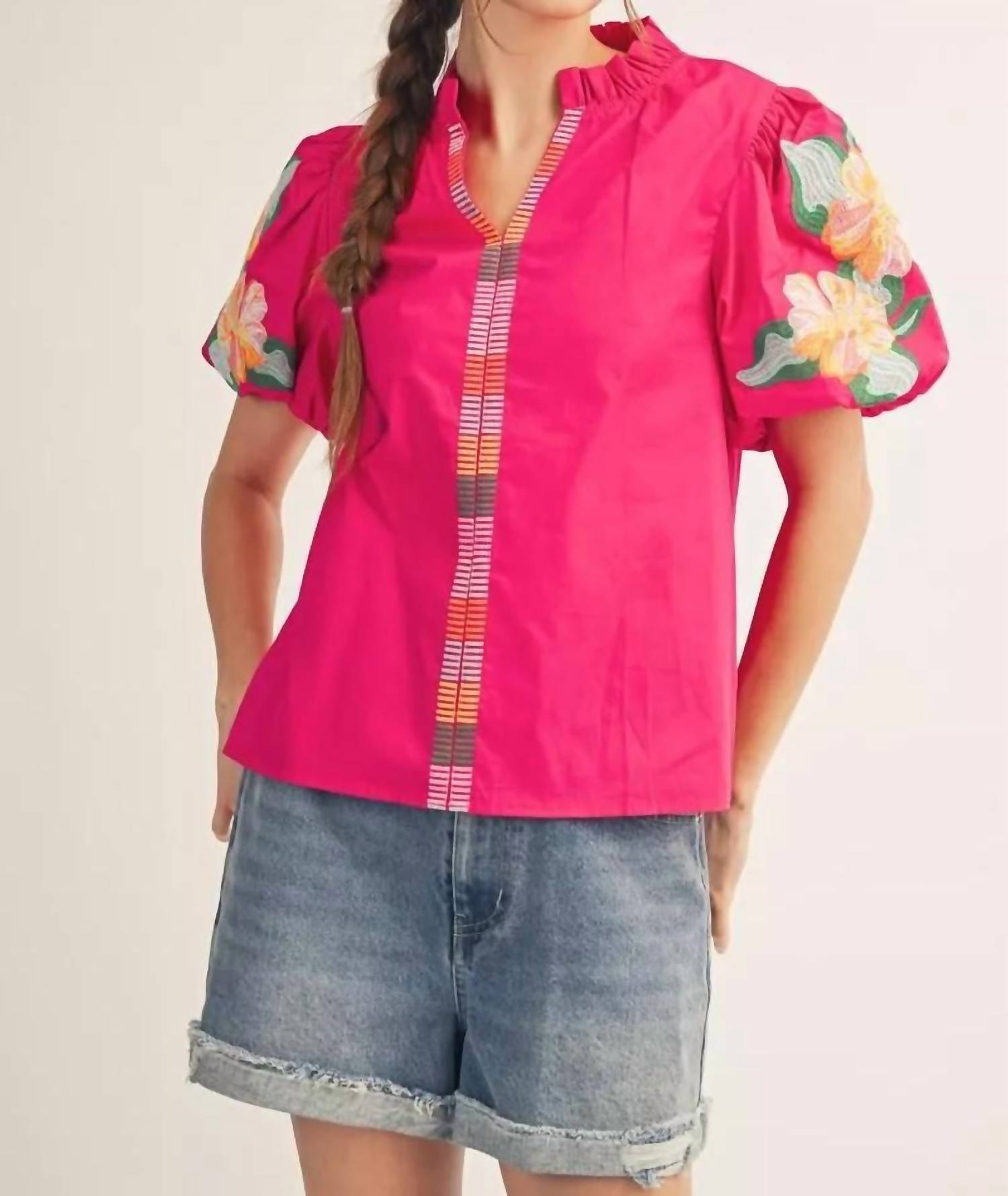 Jodifl - Embroidered Puff Sleeve Top