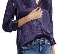 L'Agence - Dani 3/4 Sleeve Chain-print Silk Shirt