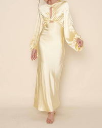 Fore Collection - Denise Long Sleeve Satin Slip Maxi Dress