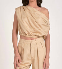 ELAN Callie Off-shoulder Blouse in khaki - women's blouse - alternate view
