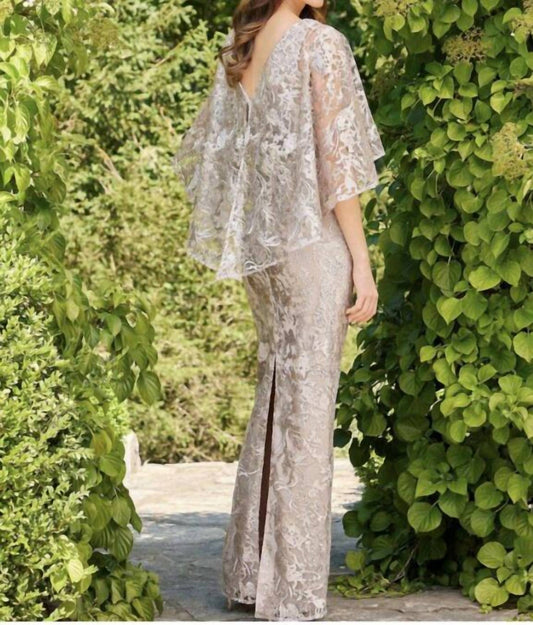 Mgny - Cape Sleeve Beaded Lace Dress