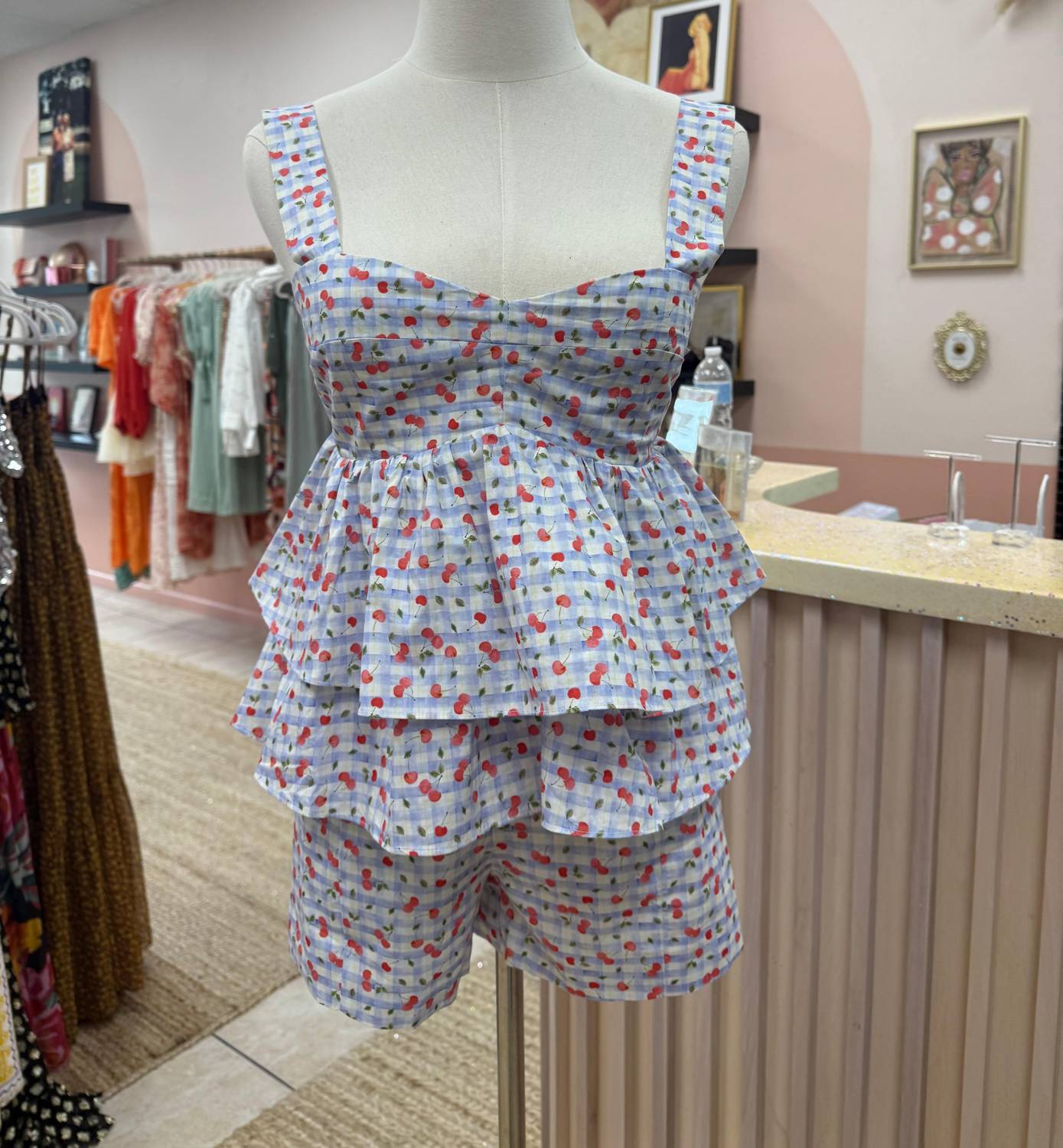 Sincerely Ours Farrah Checkered Printed Hot Shorts in cherry - women's shorts - alternate view