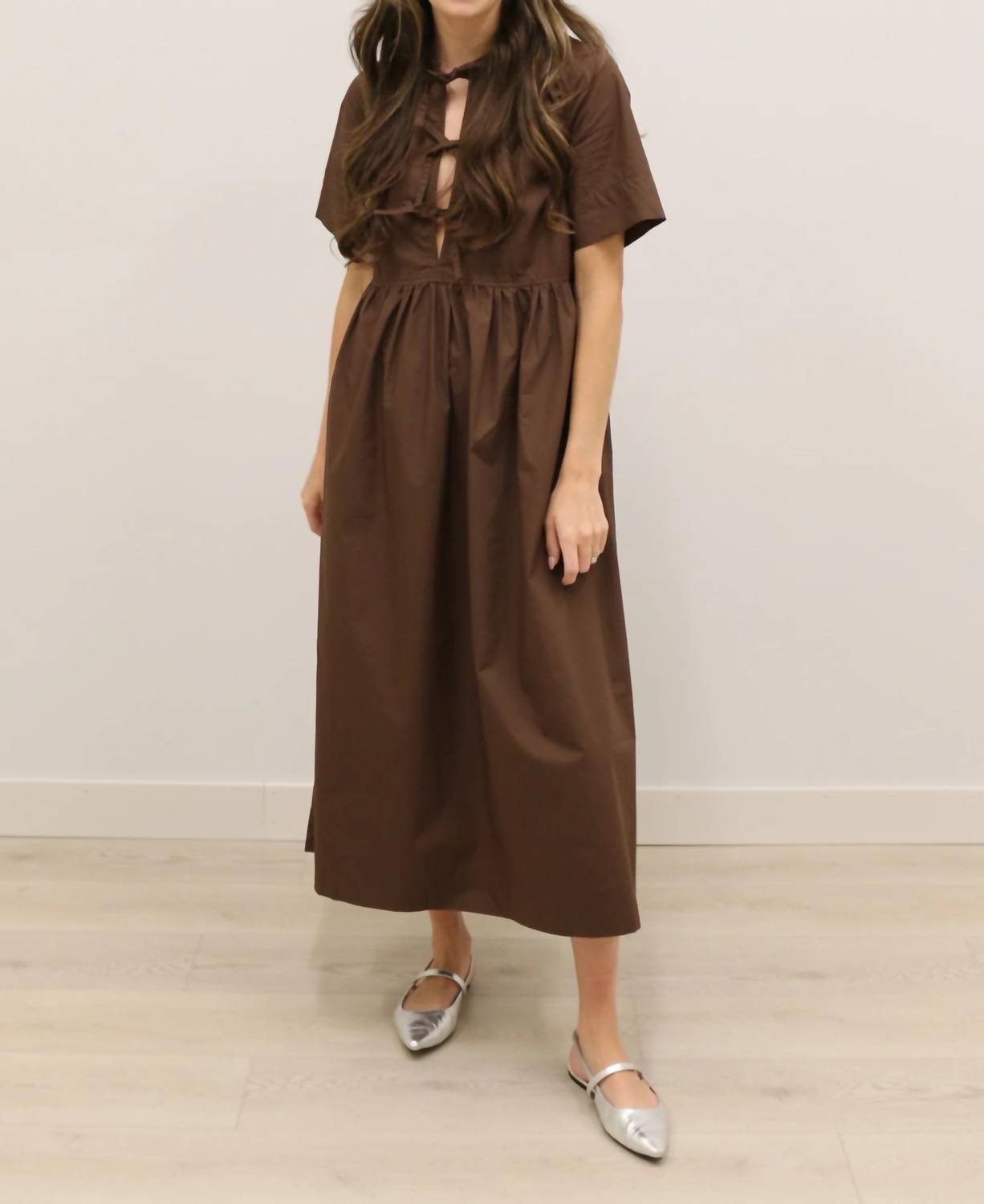 Olivaceous - Stella Bow Front Relaxed Fit Midi Dress