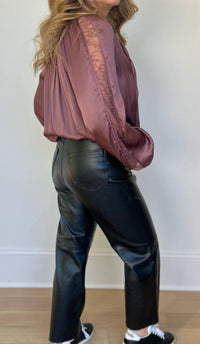 Current Air - Split Neck Blouse With Lace Sleeve