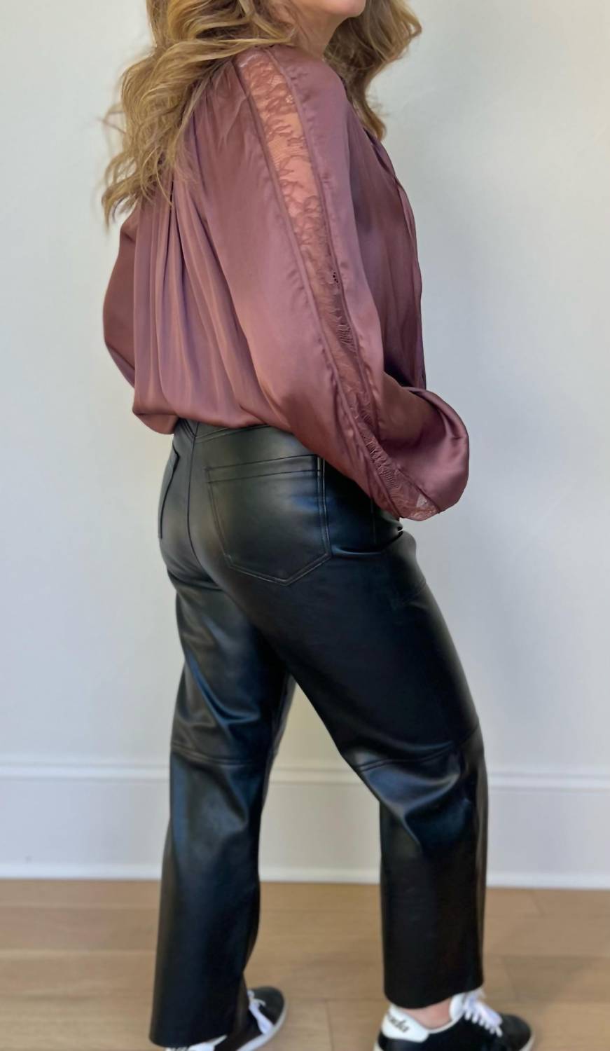Current Air - Split Neck Blouse With Lace Sleeve