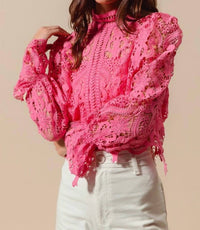 So Me - Floral Lace Romantic Blouse Top With Back Zipper Closure