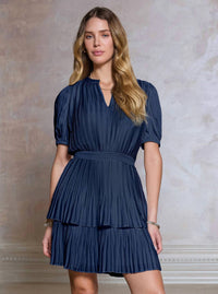 Current Air - Pleated Tiered Short Sleeve Mini Dress