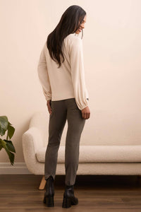 Tribal - Pleat-accent Long-sleeve V-neck Top