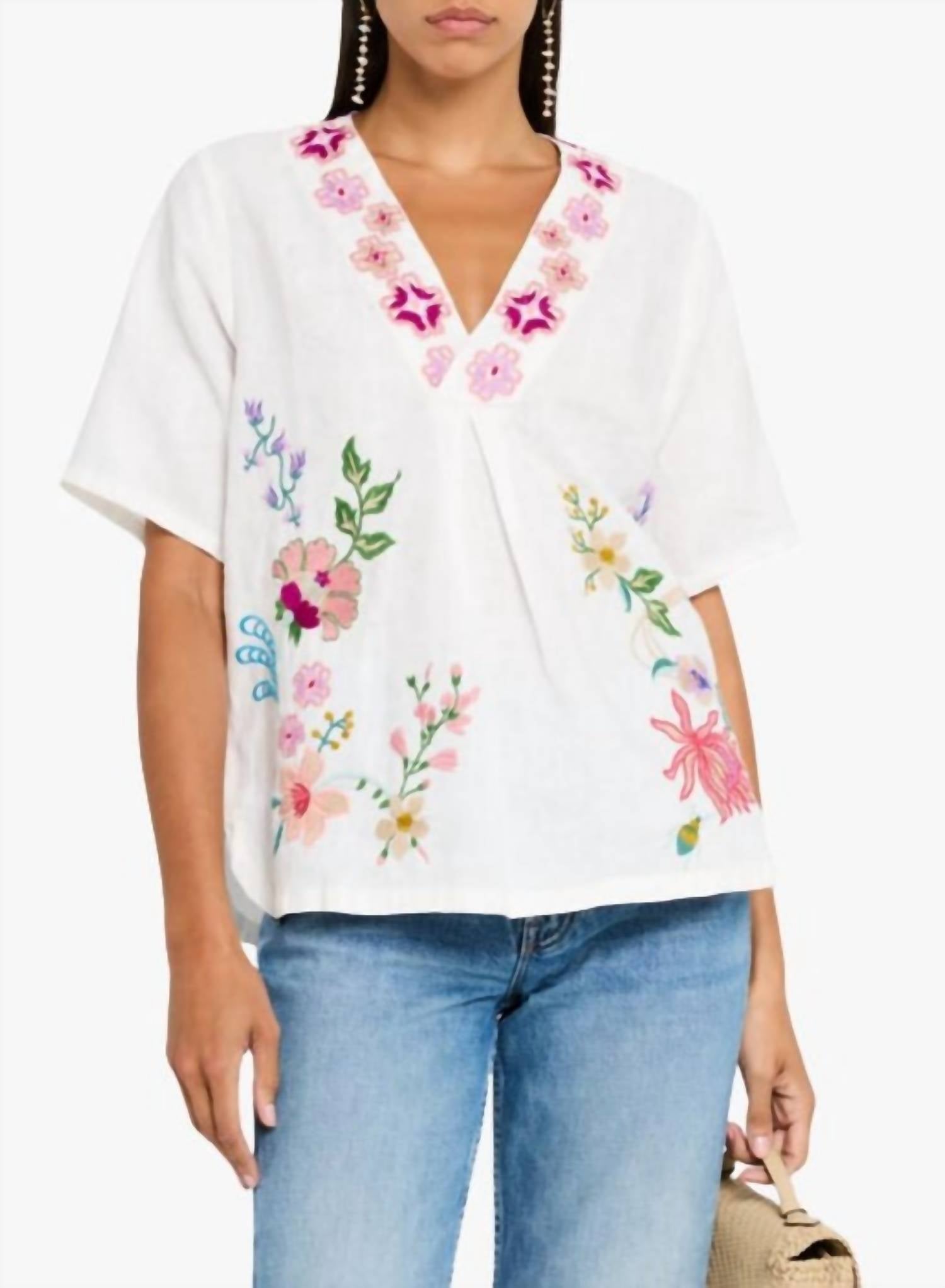 Johnny Was - MAUREEN LINEN V-NECK BLOUSE