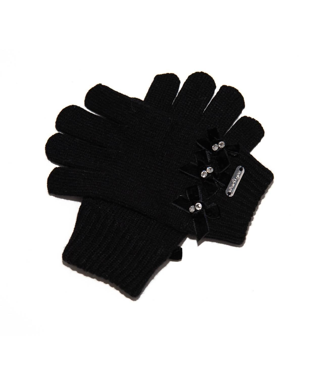 Bari Lynn Kid's Velour Bows Winter Gloves in black - kids' accessory