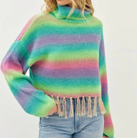 Idem Ditto - Addie Colorful Striped Sweater With Fringe