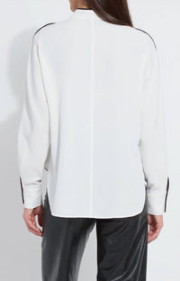 Lysse Daphne Dolman Sleeve Bow Blouse in off white - women's blouse - detail view