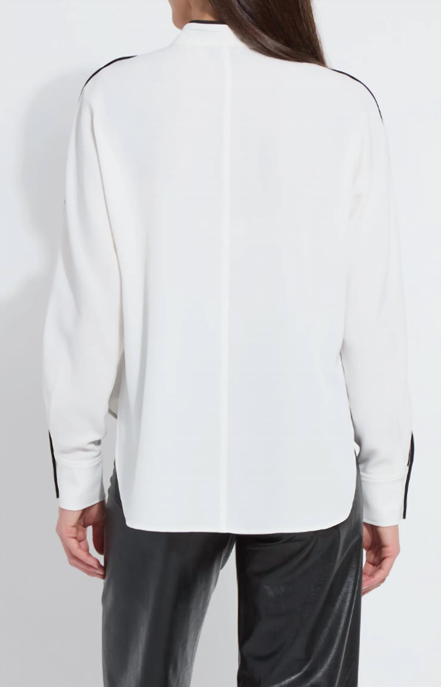 Lysse Daphne Dolman Sleeve Bow Blouse in off white - women's blouse - detail view