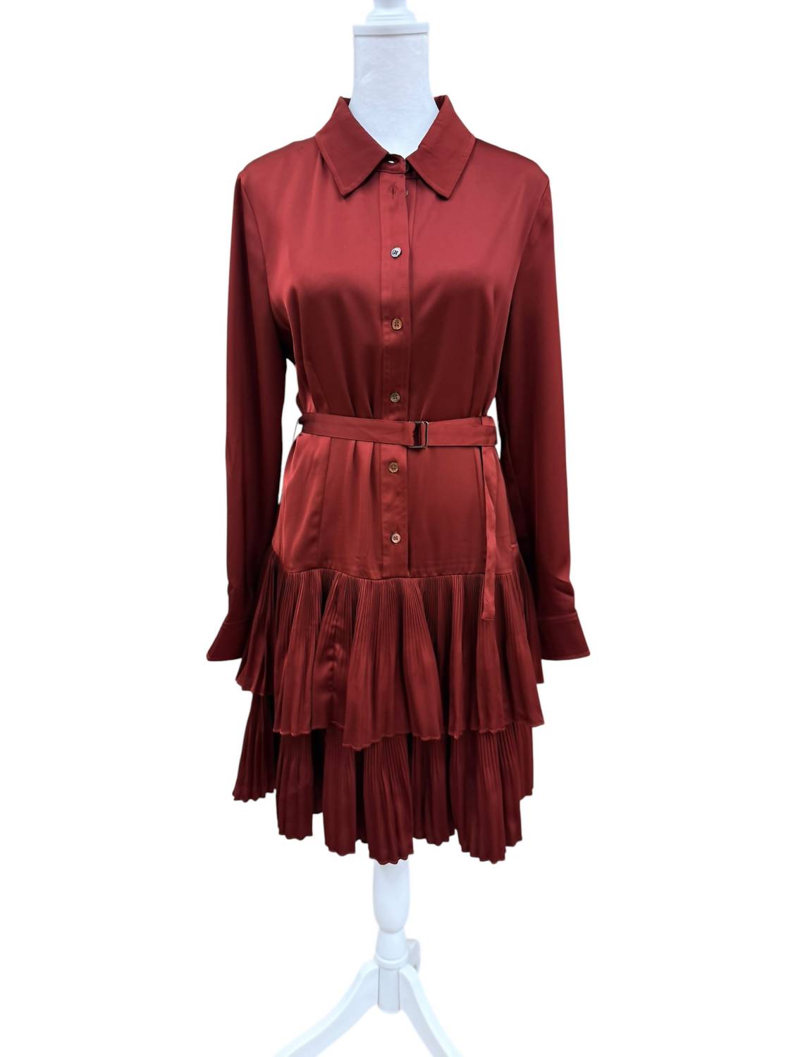 Current Air - Women's Long Sleeve Tiered Pleats Shirt Dress