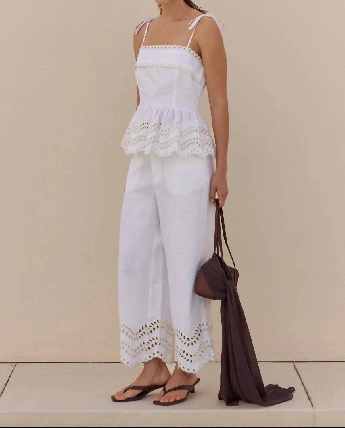 English Factory - Eyelet Trim Linen Wide Leg Pants
