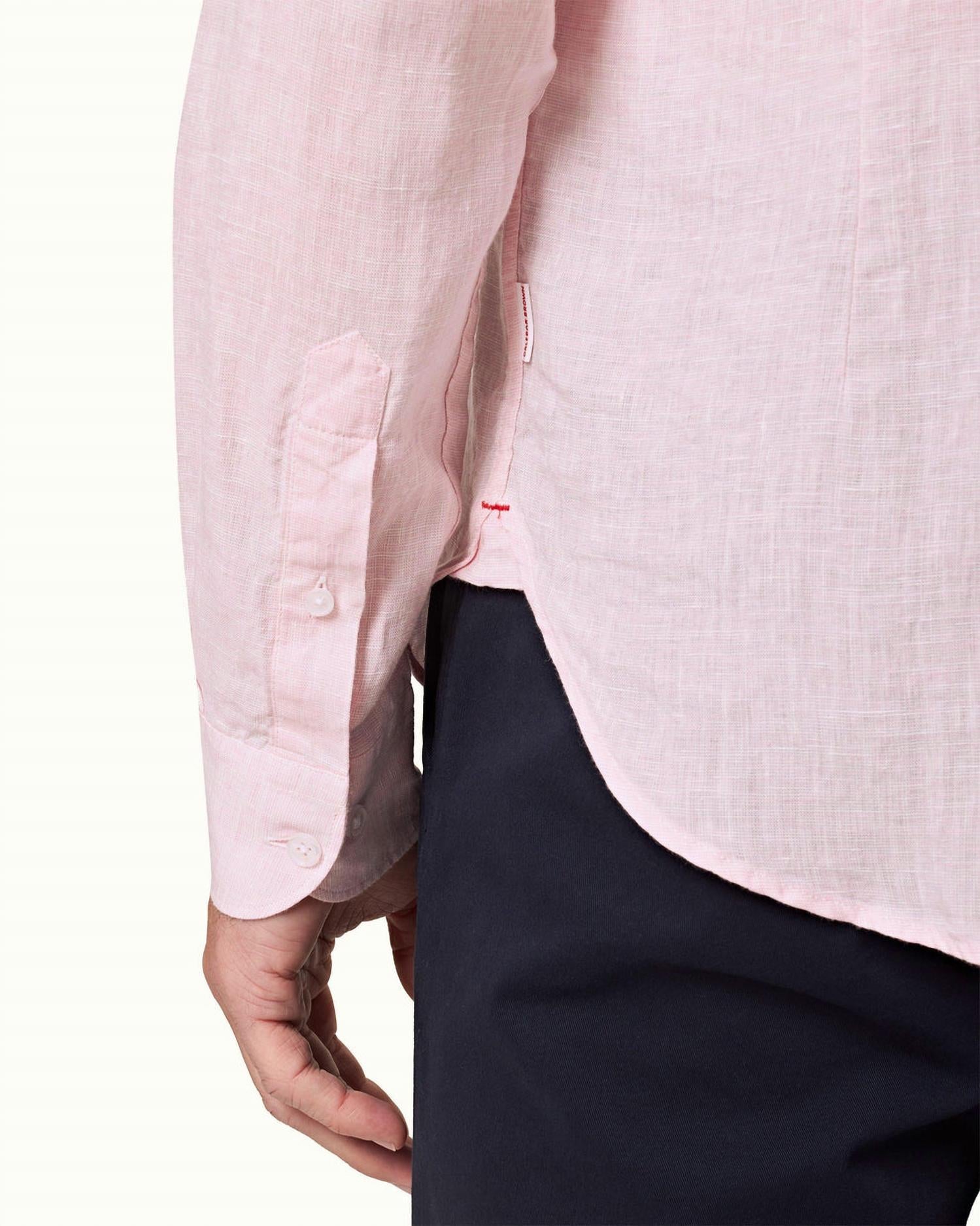 Orlebar Brown Giles Linen Long Sleeve Shirt in pale pink white - men's shirt - alternate view