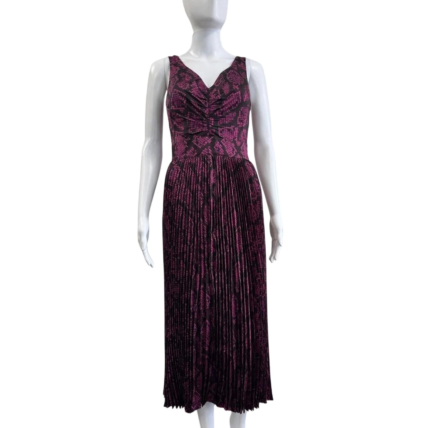 MICHAEL KORS Snakeskin-print Pleated Midi Dress in deep fuschia - women's dress - view 4