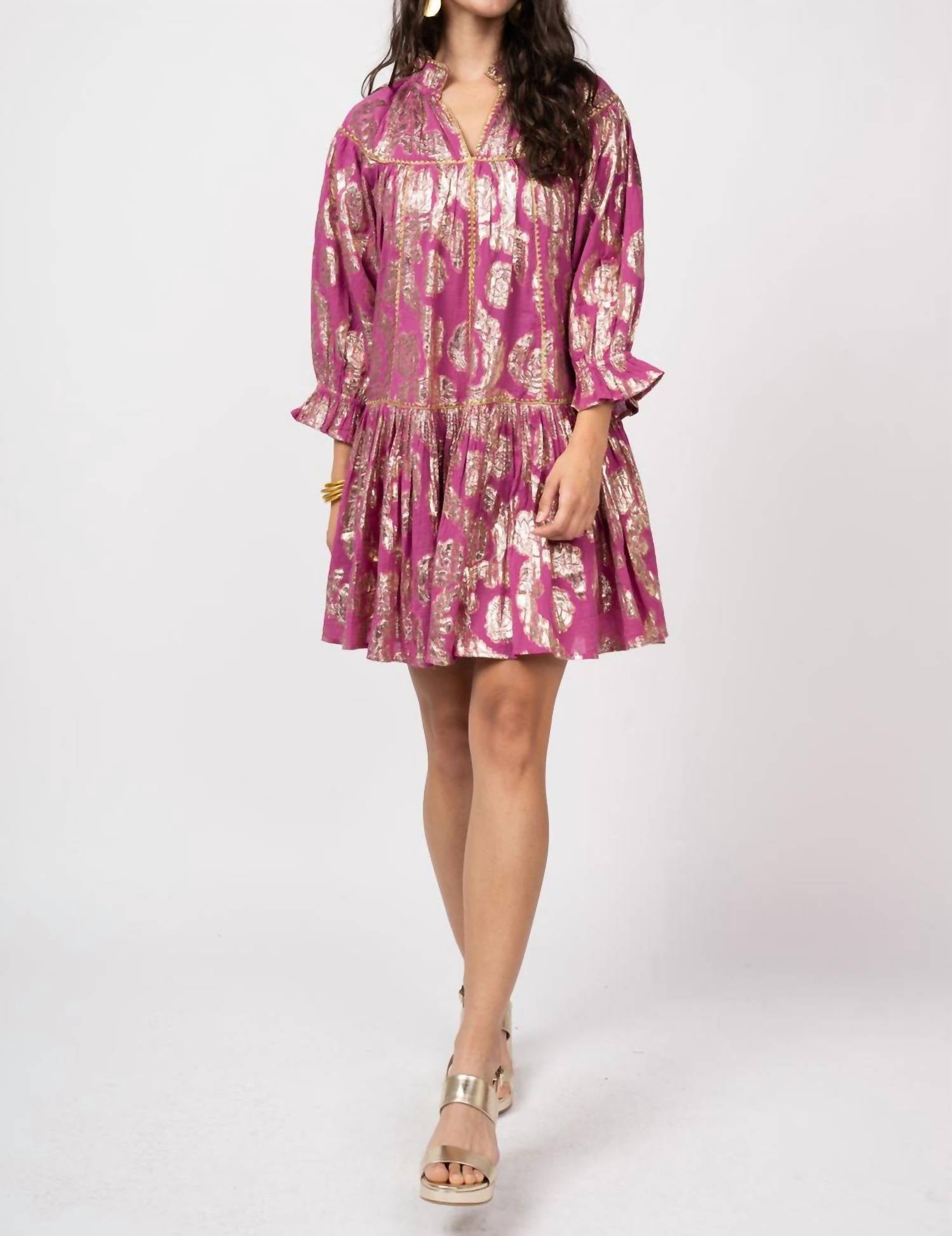 Ivy Jane - Metallic Roses Swing Mini Dress