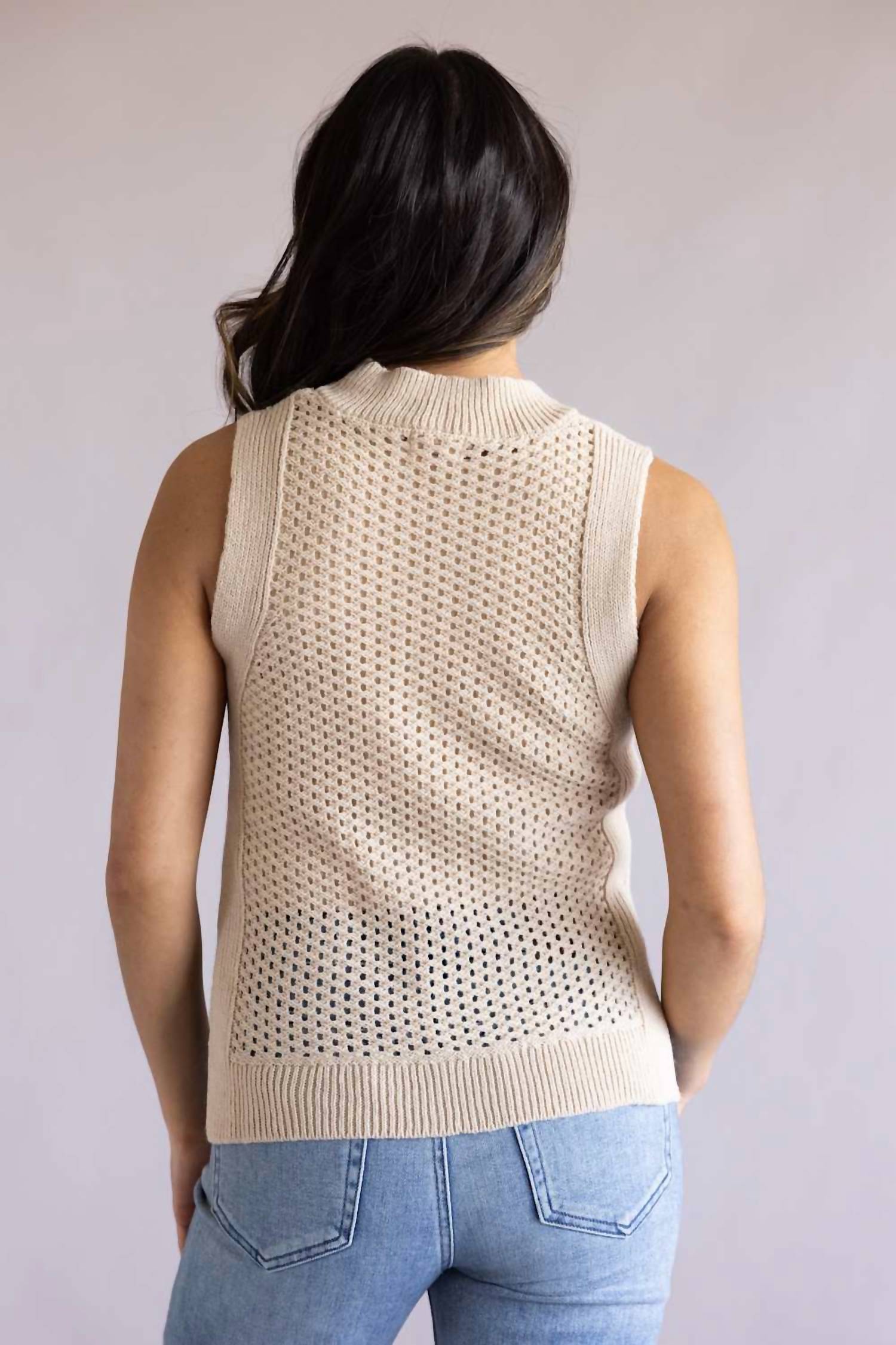 Elan - Sleeveless Open Knit Top