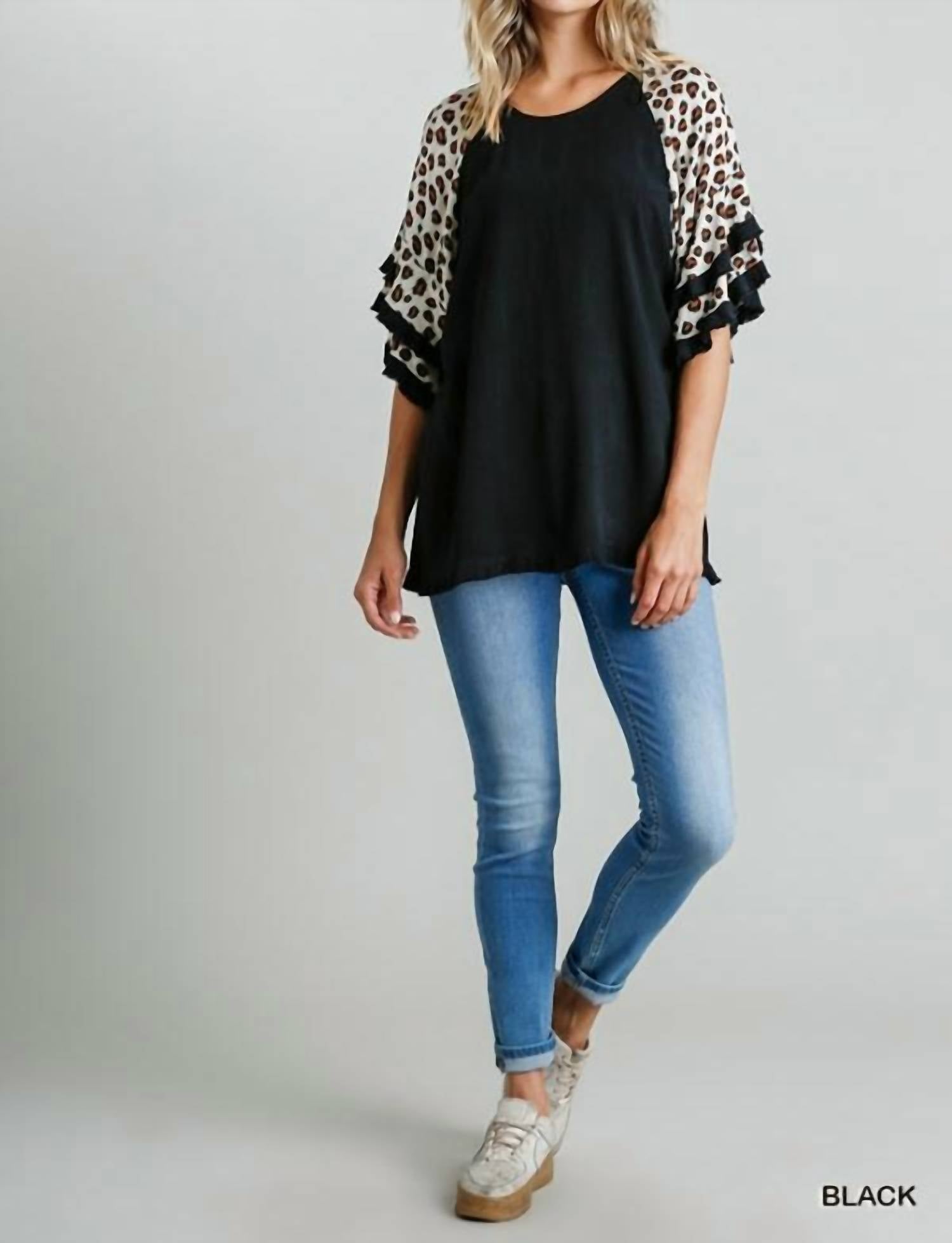 Umgee - Leopard Bell Sleeve Layered Top