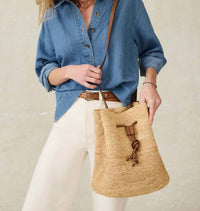 Faherty - Women's Raffia Drawstring Bucket Bag