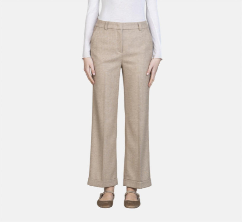VIA MASINI Women's Herringbone Pant in camel - women's pants