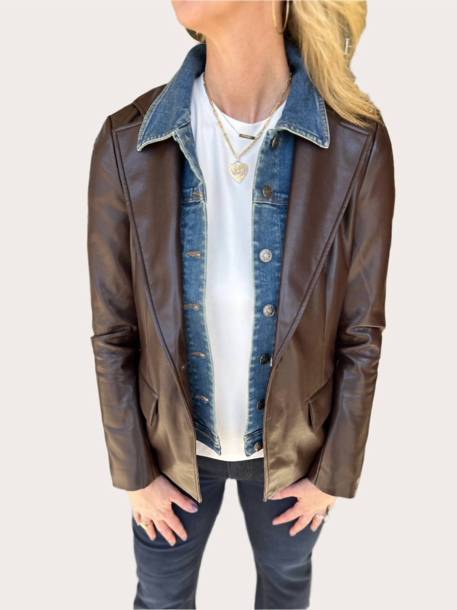 J. Society - Leather Blazer with Detachable Denim