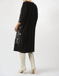 Joseph Ribkoff - Face Print Boat Neck Three Quarter Sleeves Cocoon Dress