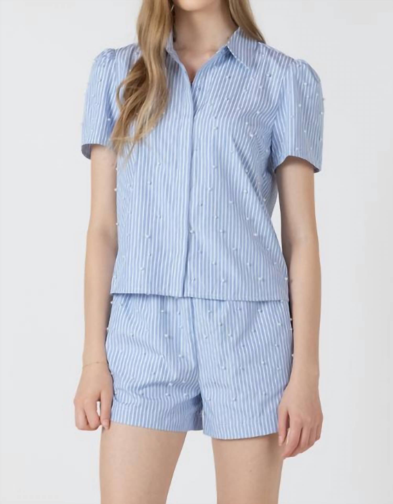 Dex - Seaside Pearl Puff Sleeve Blouse