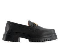 Andrea - Women's Black Penny Loafers With Golden Ornament