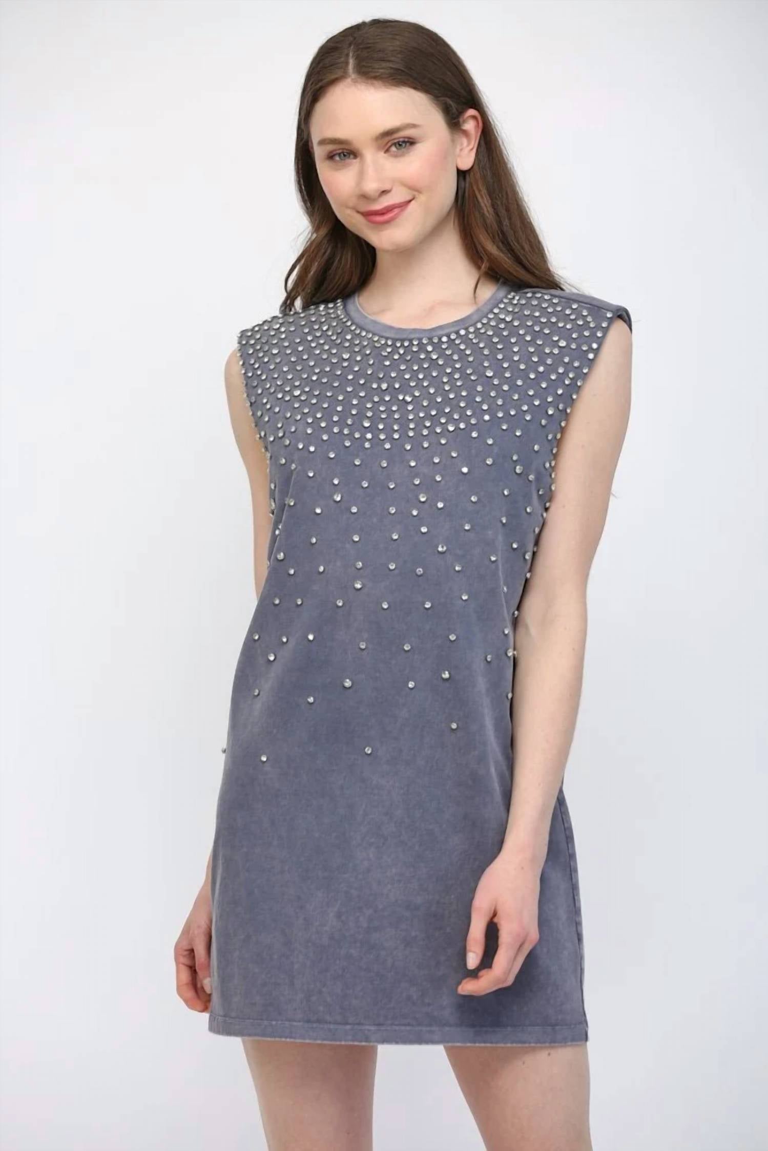 Fate - Studs Embellished Washed Tunic Dress