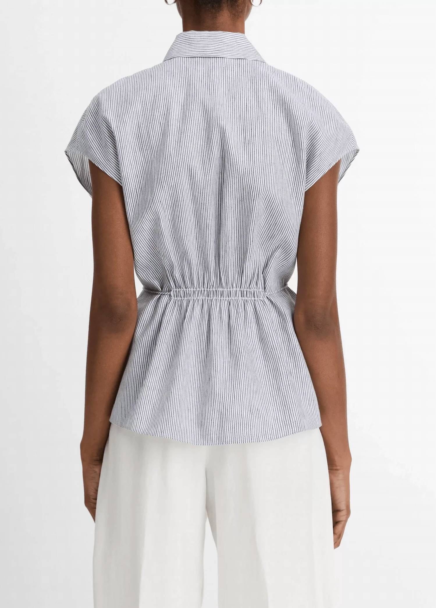 Vince - Ticking Stripe Linen-cotton Cap Sleeve Blouse