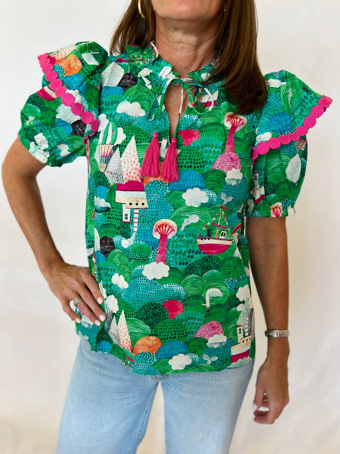 Joy Joy - Ruffle Mock Neck Heather Top