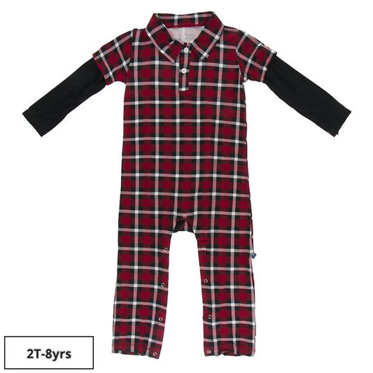 Kickee - Baby Pants Long Sleeve Plaid Polo Romper