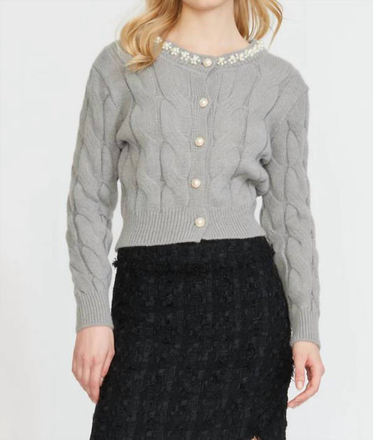 Stellah - cable cardigan with pearl trim