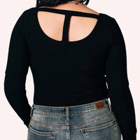 White Birch - Women's Ribbed Knit Cut Out Bodysuit