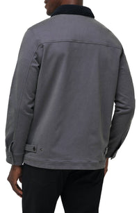TravisMathew Cloud Denim Sherpa Jacket in grey pinstripe - men's jacket - detail view
