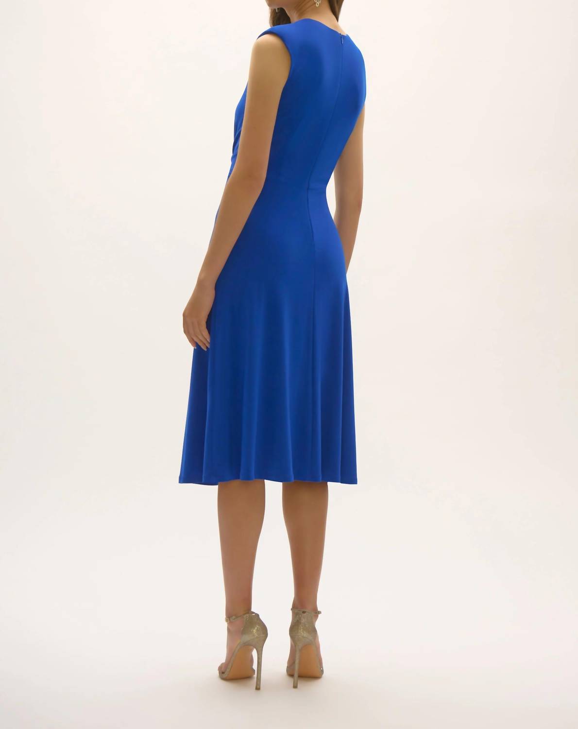 Joseph Ribkoff - V-neck Ruched Sleeveless A-line Dress