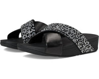 fitflop Women's Lulu Crystal Mix Metallic Cross Wedge Slides in all black - women's sandal - alternate view