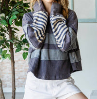 Oli & Hali - Mixed Fabric Long Sleeve Striped Top
