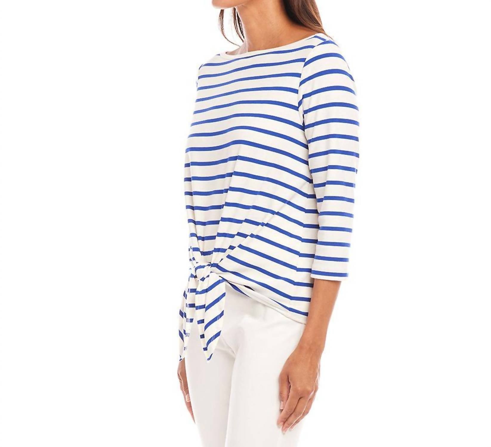 Karen Kane - Women's Stripe Boatneck Tie Front Top