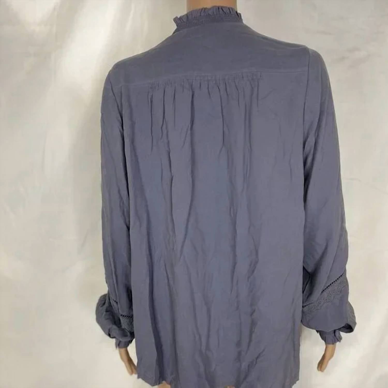 Go by Go Silk Women's Go Free Ruffle Silk Blouse in dusty blue - women's blouse - alternate view