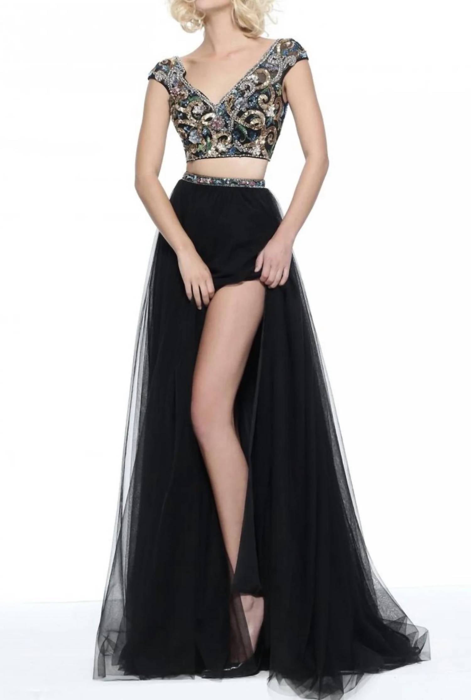 Sherri Hill Beaded Two Piece Gown in black - women's dress