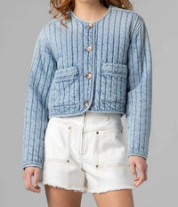Blanknyc - Collarless Quilted Denim Jacket
