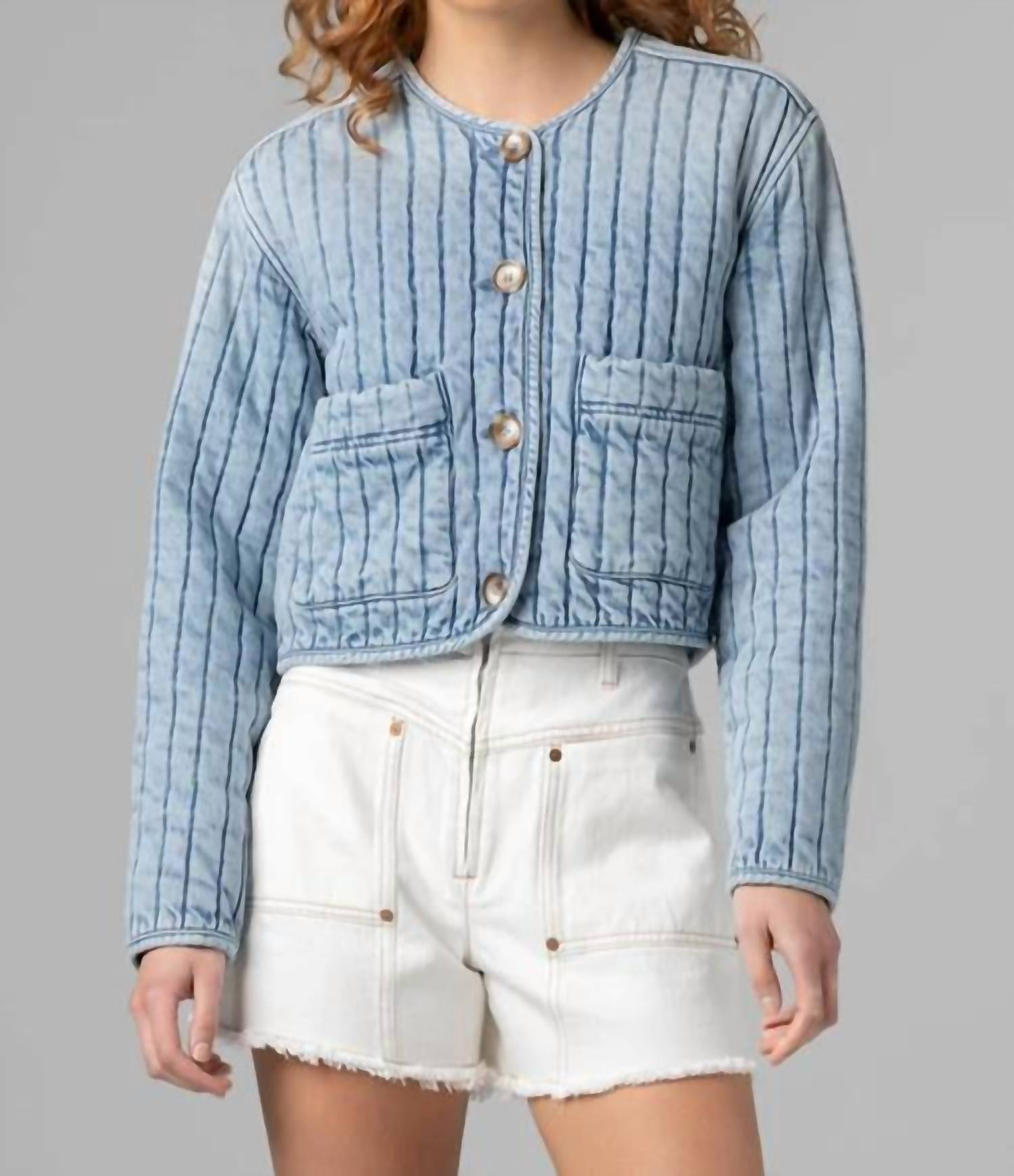 Blanknyc - Collarless Quilted Denim Jacket